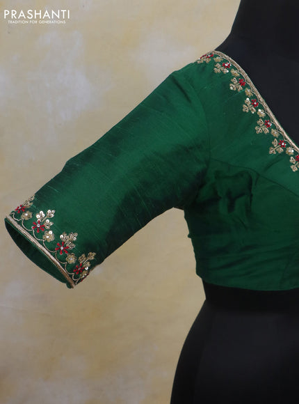 Raw silk readymade blouse green with zardosi work and back knot