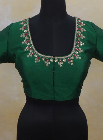 Raw silk readymade blouse green with zardosi work and back knot