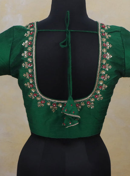 Raw silk readymade blouse green with zardosi work and back knot