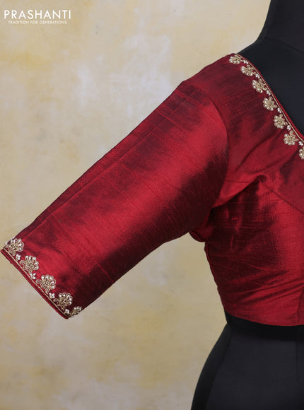 Raw silk readymade blouse maroon with zardosi work and back knot