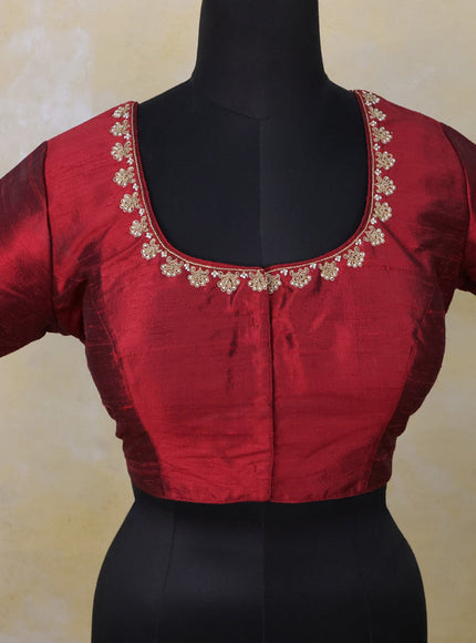 Raw silk readymade blouse maroon with zardosi work and back knot