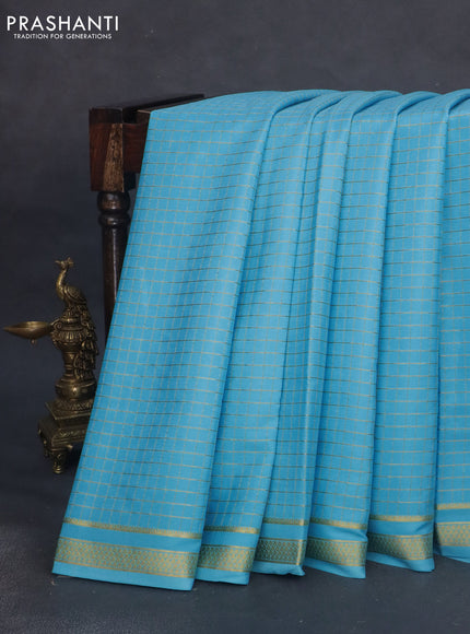 Pure mysore silk saree light blue with allover zari checked pattern and zari woven border
