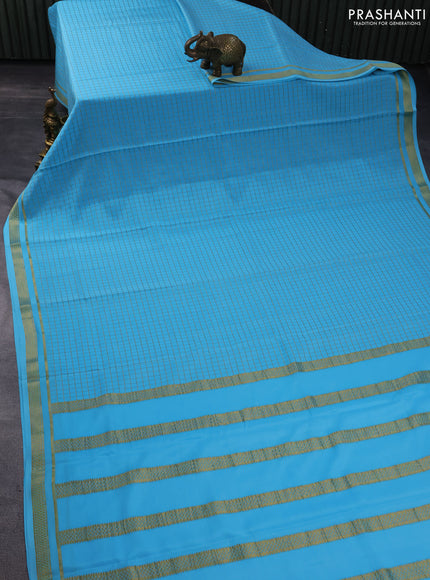 Pure mysore silk saree light blue with allover zari checked pattern and zari woven border