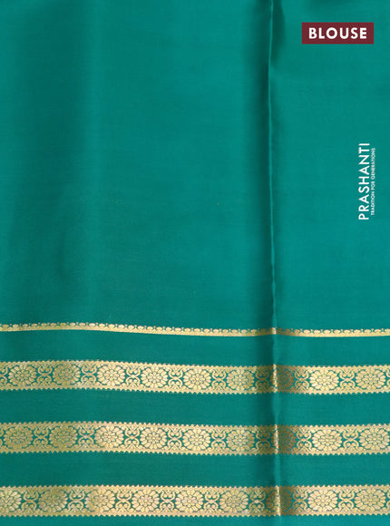 Pure mysore silk saree royal blue and green with allover zari stripes pattern and zari woven border