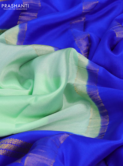 Pure mysore silk saree pastel green and blue red with plain body and rettapet zari woven border
