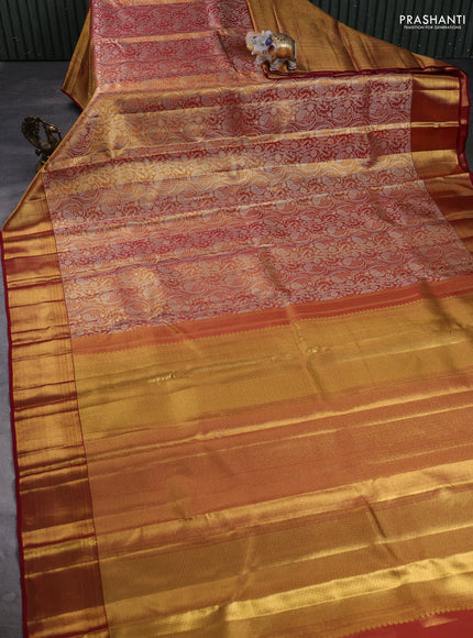 Pure kanchipuram tissue silk saree gold and maroon with allover zari woven brocade weaves and rich zari woven border
