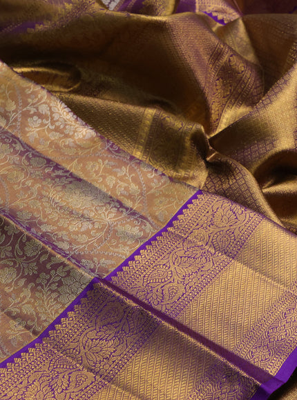 Pure kanchipuram tissue silk saree dual shade of gold and violet with allover zari woven brocade weaves and rich zari woven border