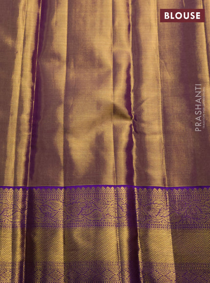 Pure kanchipuram tissue silk saree dual shade of gold and violet with allover zari woven brocade weaves and rich zari woven border