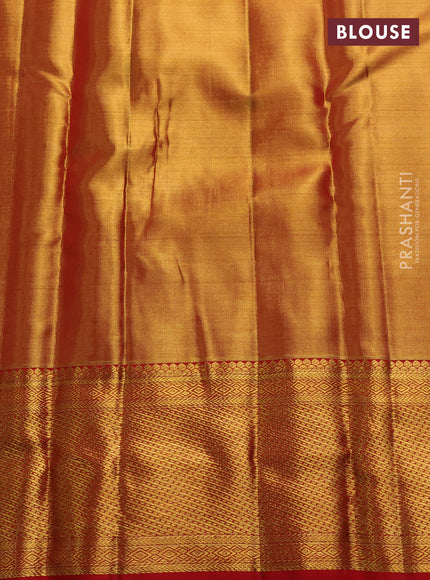 Pure kanchipuram tissue silk saree golden red and red with allover zari woven brocade weaves and rich zari woven border