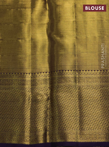 Pure kanchipuram tissue silk saree gold and deep violet with allover silver zari woven brocade weaves and rich zari woven border