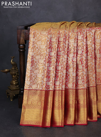 Pure kanchipuram tissue silk saree golden maroon and maroon with allover zari woven brocade weaves and rich zari woven border