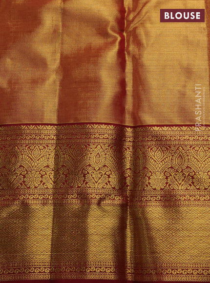 Pure kanchipuram tissue silk saree golden maroon and maroon with allover zari woven brocade weaves and rich zari woven border