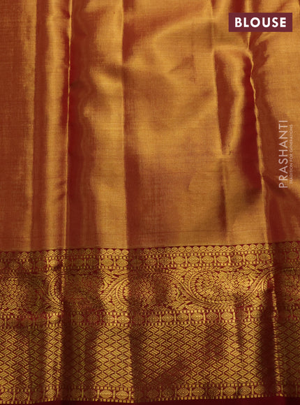 Pure kanchipuram tissue silk saree gold and maroon with allover zari woven brocade weaves and rich zari woven border