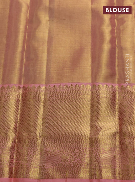 Pure kanchipuram tissue silk saree golden peach with allover zari woven floral brocade weaves and rich zari woven border