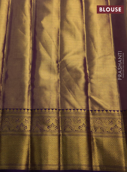 Pure kanchipuram tissue silk saree gold and violet with allover zari woven brocade weaves and rich zari woven border