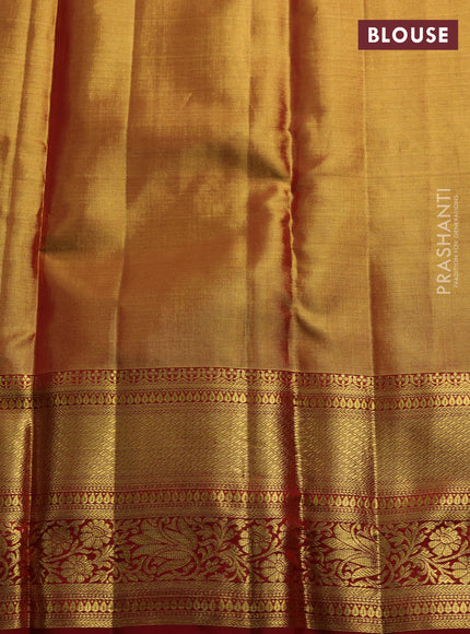 Pure kanchipuram tissue silk saree gold and maroon with allover zari woven brocade weaves and rich zari woven border