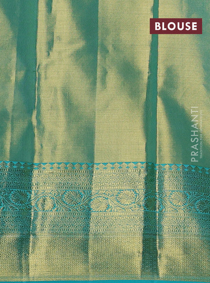 Pure kanchipuram tissue silk saree dual shade of teal and teal blue with allover zari woven brocade weaves and rich zari woven border