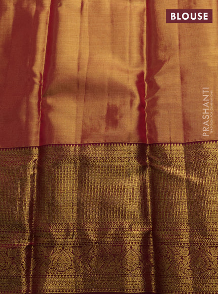 Pure kanchipuram tissue silk saree dual shade of gold and wine shade with allover zari woven brocade weaves and long rich zari woven border
