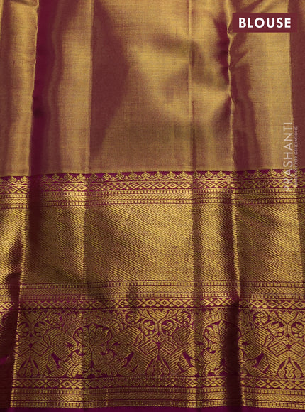 Pure kanchipuram tissue silk saree dual shade of gold and purple with allover zari woven brocade weaves and long rich zari woven border