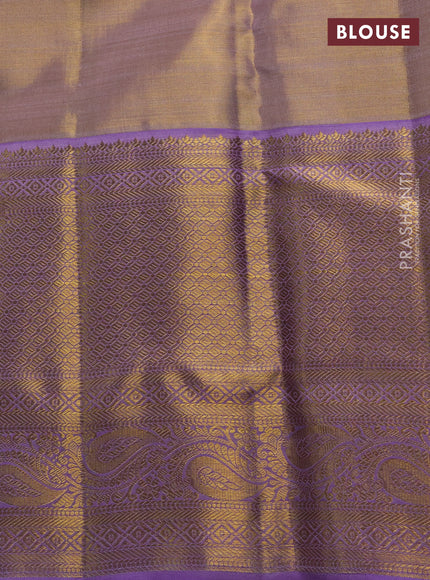 Pure kanchipuram tissue silk saree dual shade of mild lavender and lavender with allover zari woven brocade weaves and long rich zari woven border