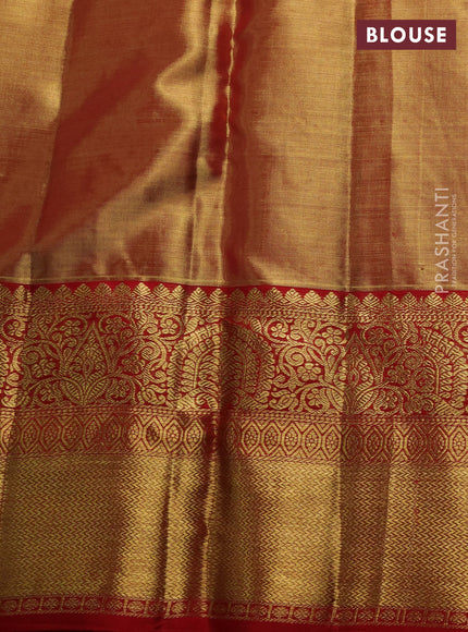 Pure kanchipuram tissue silk saree golden red and red with allover zari woven brocade weaves and rich zari woven border