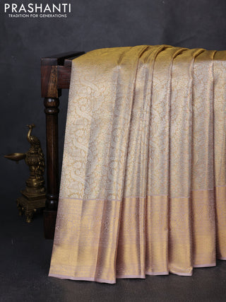 Pure kanchipuram tissue silk saree gold and beige with allover zari woven brocade weaves and rich zari woven border