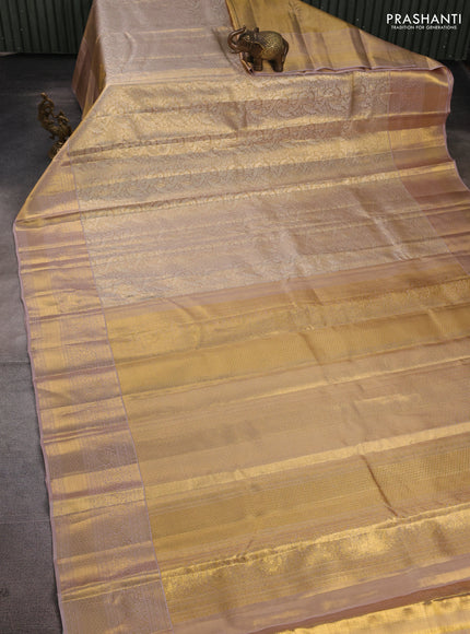 Pure kanchipuram tissue silk saree gold and beige with allover zari woven brocade weaves and rich zari woven border