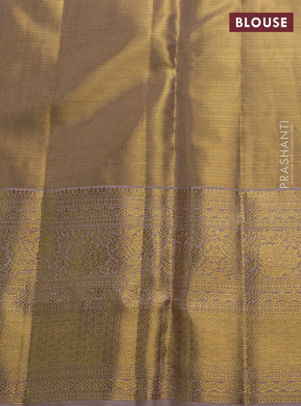 Pure kanchipuram tissue silk saree gold and beige with allover zari woven brocade weaves and rich zari woven border