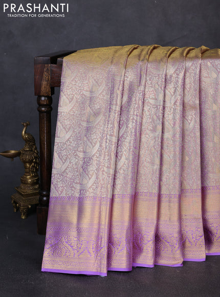 Pure kanchipuram tissue silk saree golden lavender and lavender with allover zari woven brocade weaves and rich zari woven border
