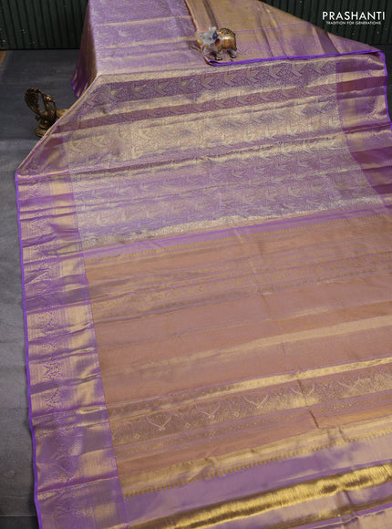 Pure kanchipuram tissue silk saree golden lavender and lavender with allover zari woven brocade weaves and rich zari woven border