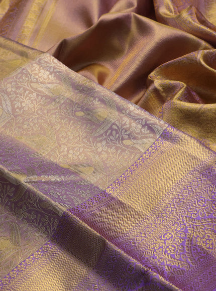 Pure kanchipuram tissue silk saree golden lavender and lavender with allover zari woven brocade weaves and rich zari woven border