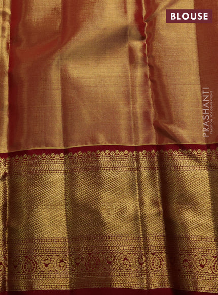 Pure kanchipuram tissue silk saree gold and maroon with allover zari woven brocade weaves and rich zari woven border