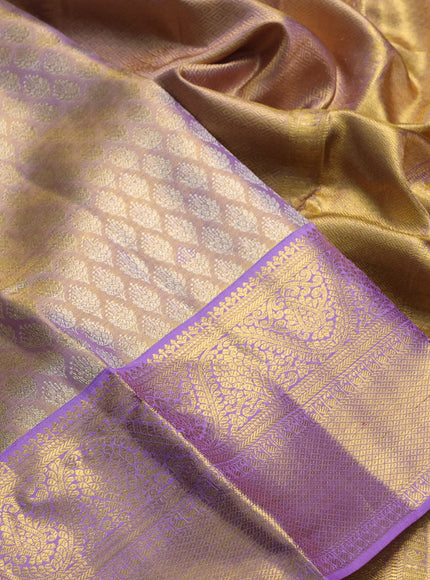 Pure kanchipuram tissue silk saree dual shade of lavender with allover zari woven brocade weaves and rich zari woven border