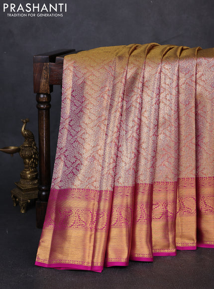 Pure kanchipuram tissue silk saree dual shade of pink with allover zari woven brocade weaves and rich zari woven border