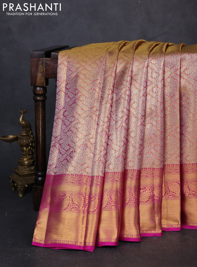 Pure kanchipuram tissue silk saree dual shade of pink with allover zari woven brocade weaves and rich zari woven border