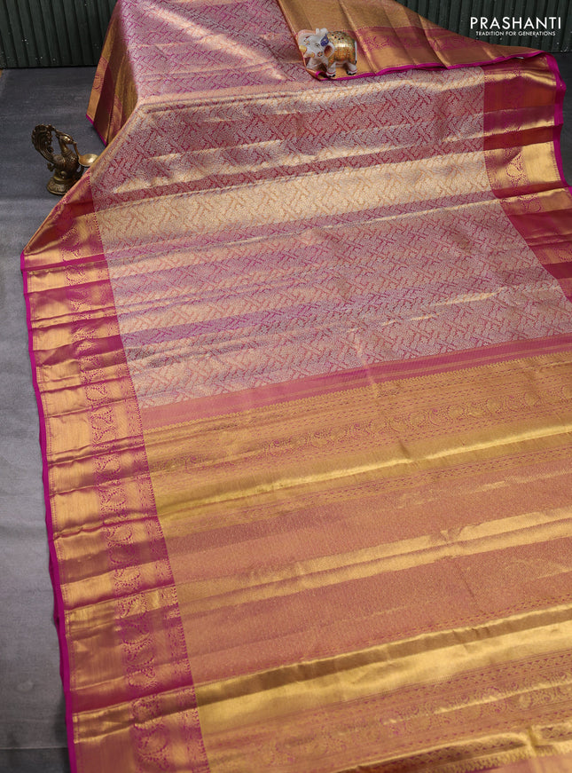 Pure kanchipuram tissue silk saree dual shade of pink with allover zari woven brocade weaves and rich zari woven border