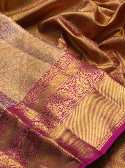 Pure kanchipuram tissue silk saree dual shade of pink with allover zari woven brocade weaves and rich zari woven border