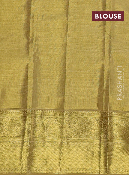 Pure kanchipuram tissue silk saree gold with allover zari woven brocade weaves and rich zari woven border