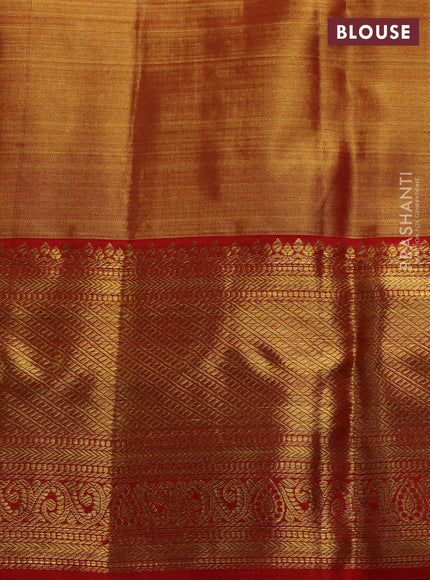 Pure kanchipuram tissue silk saree golden red and red with allover zari woven brocade weaves and rich zari woven border