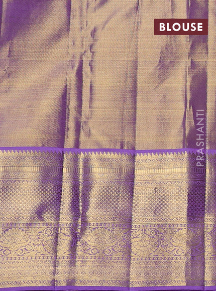Pure kanchipuram tissue silk saree gold and lavender with allover zari woven floral brocade weaves and rich zari woven border