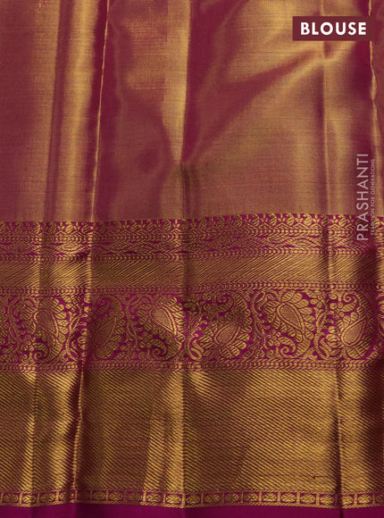 Pure kanchipuram tissue silk saree dual shade of golden pink and magenta pink with allover zari woven floral brocade weaves and long rich zari woven border