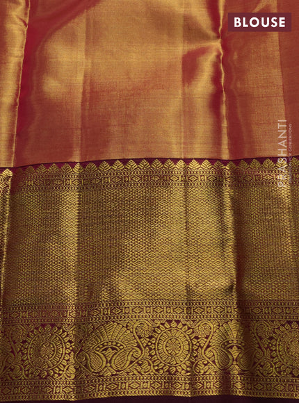 Pure kanchipuram tissue silk saree golden pink and dark magenta pink with allover zari woven brocade weaves and long rich zari woven border