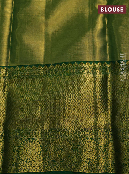 Pure kanchipuram tissue silk saree light green and green with allover zari woven brocade weaves and long rich zari woven border