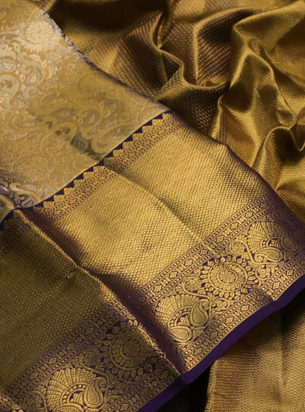 Pure kanchipuram tissue silk saree gold and deep violet with allover zari woven brocade weaves and long rich zari woven border