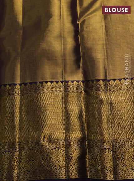 Pure kanchipuram tissue silk saree gold and deep violet with allover zari woven brocade weaves and long rich zari woven border