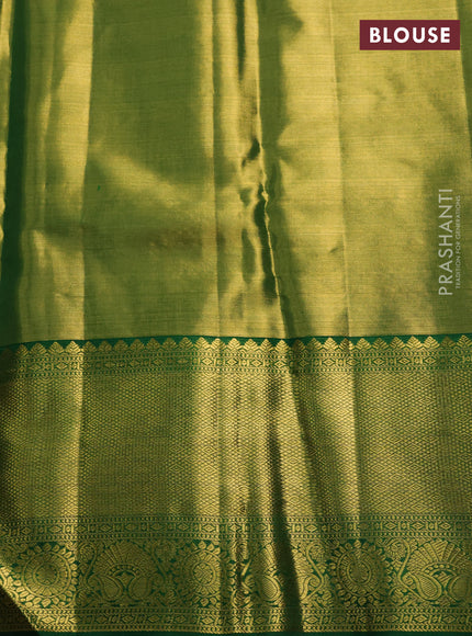 Pure kanchipuram tissue silk saree light green and green with allover zari woven brocade weaves and long rich zari woven border