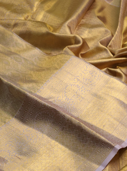 Pure kanchipuram tissue silk saree gold and pastel lavender with allover zari woven brocade weaves and long rich zari woven border