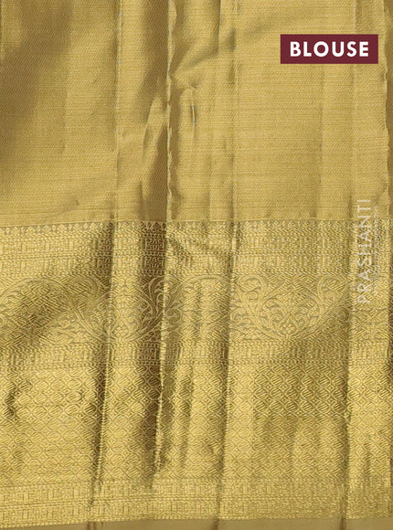 Pure kanchipuram tissue silk saree gold with allover silver zari woven brocade weaves and long rich zari woven border