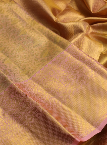 Pure kanchipuram tissue silk saree peach shade with allover zari woven brocade weaves and rich zari woven border