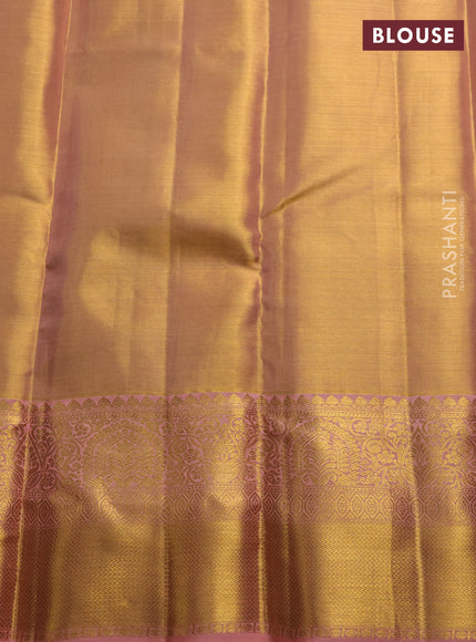 Pure kanchipuram tissue silk saree peach shade with allover zari woven brocade weaves and rich zari woven border